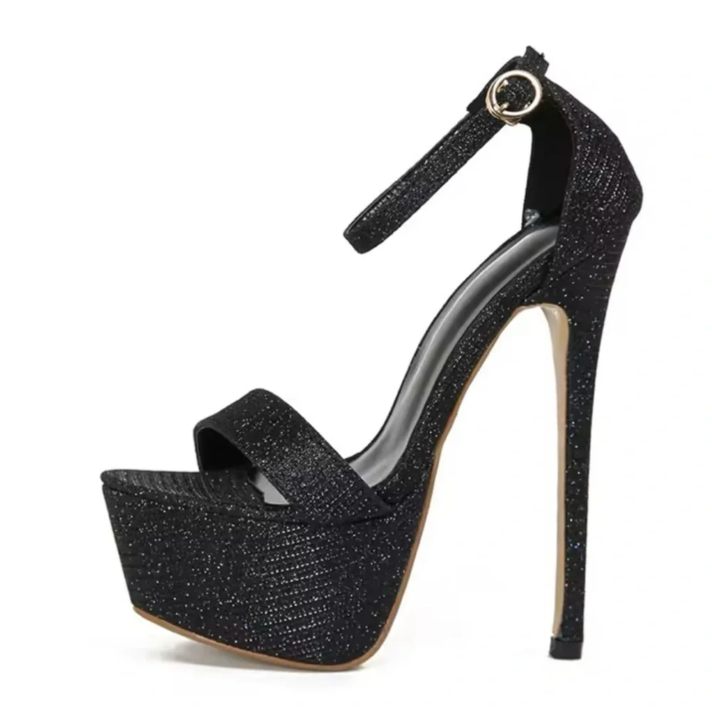 Sequined Platform Sandals Sexy Open Toe 16cm Heel Exotic Dancer size 3-15 US - Picture 4 of 7